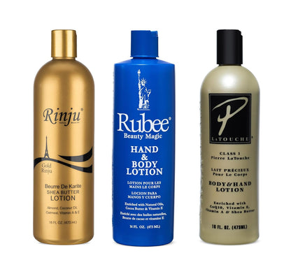 Luxury Hand &amp; Body Lotion Set – Rinju Gold, Rubee Beauty Magic &amp; Pierre La Touche | 16 oz, 3-Pack