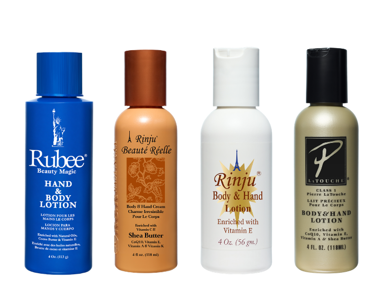 Travel Size Hand & Body Lotion Set – Rubee, Rinju Beauté Réelle, Pierre La Touché & Rinju 4 oz - 4 Bottles