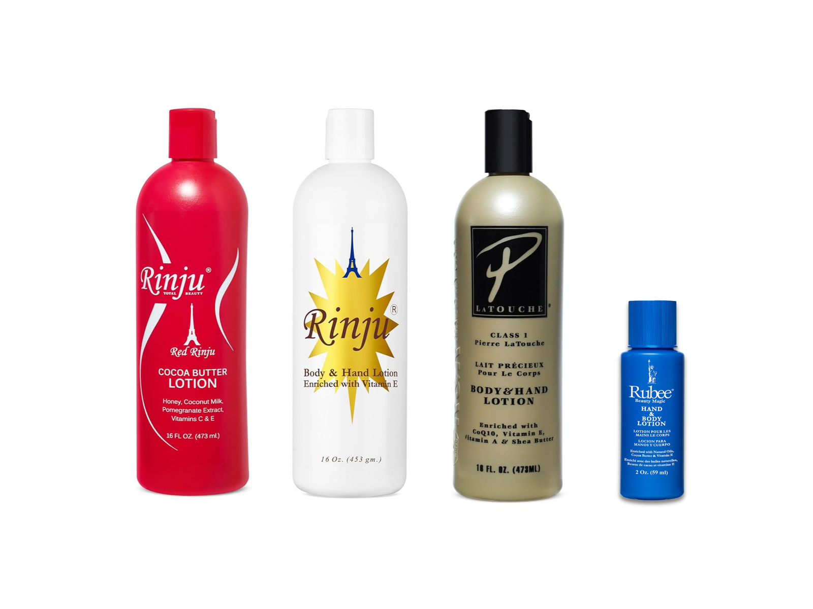 Rinju Original, Red Rinju & Pierre La Touché Hand & Body Lotion 3-Pack (16 oz) + Free Rubee 2 oz